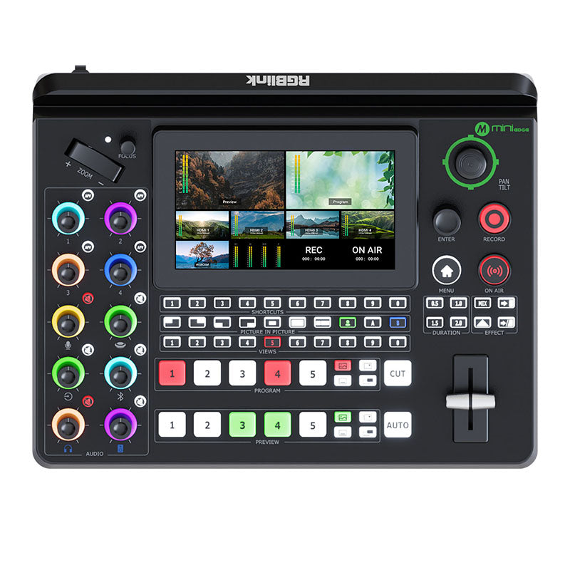 RGBlink Mini-Edge, All in One Video Mixer Switcher 4K Multi-Cam Video Switcher with 5.5-inch Display, 5 Channel Input Video Production Solution for Live Streaming, Podcasting, Content Creation...