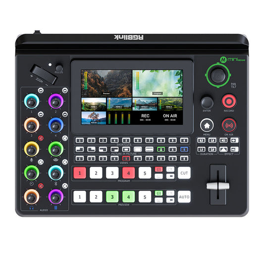RGBlink Mini-Edge, All in One Video Mixer Switcher 4K Multi-Cam Video Switcher with 5.5-inch Display, 5 Channel Input Video Production Solution for Live Streaming, Podcasting, Content Creation...
