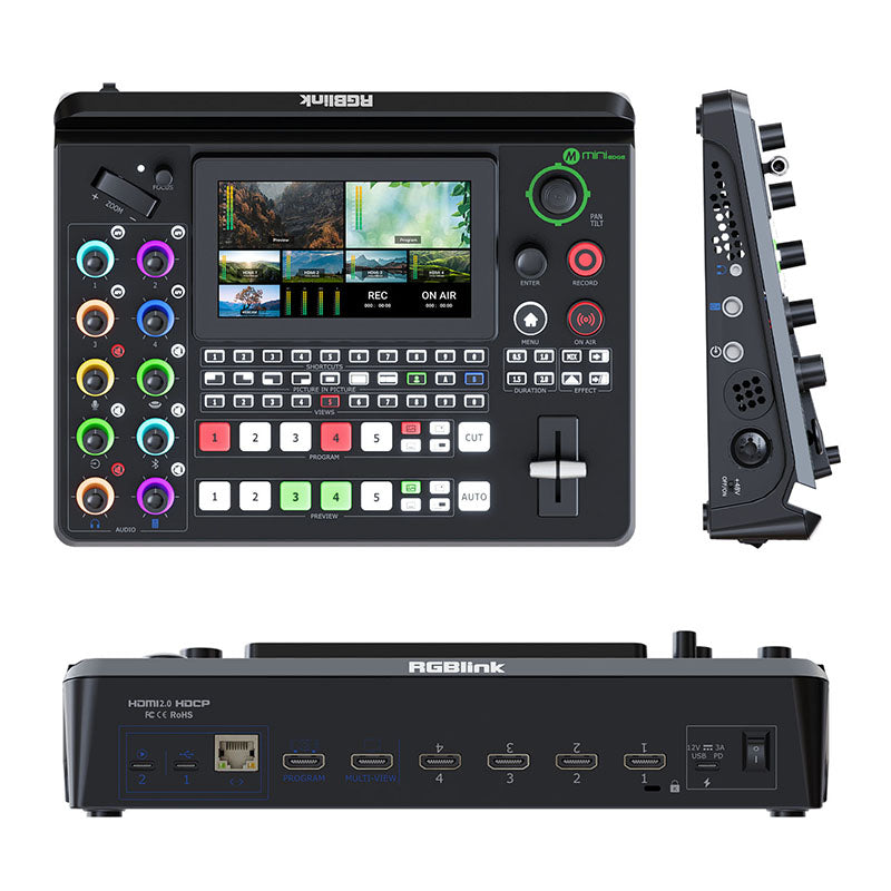 RGBlink Mini-Edge, All in One Video Mixer Switcher 4K Multi-Cam Video Switcher with 5.5-inch Display, 5 Channel Input Video Production Solution for Live Streaming, Podcasting, Content Creation...
